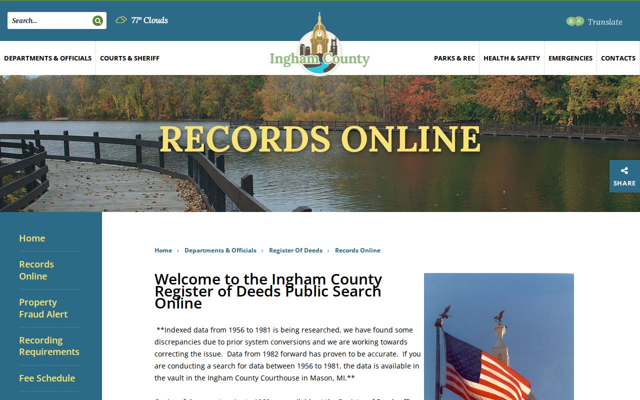 Lansing residents directory Ingham Register of Deeds online records access