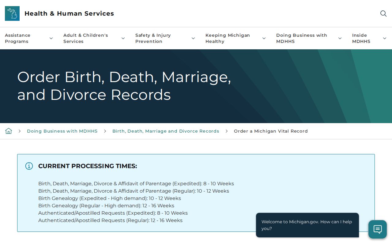 Lansing residents directory Michigan vital records order options