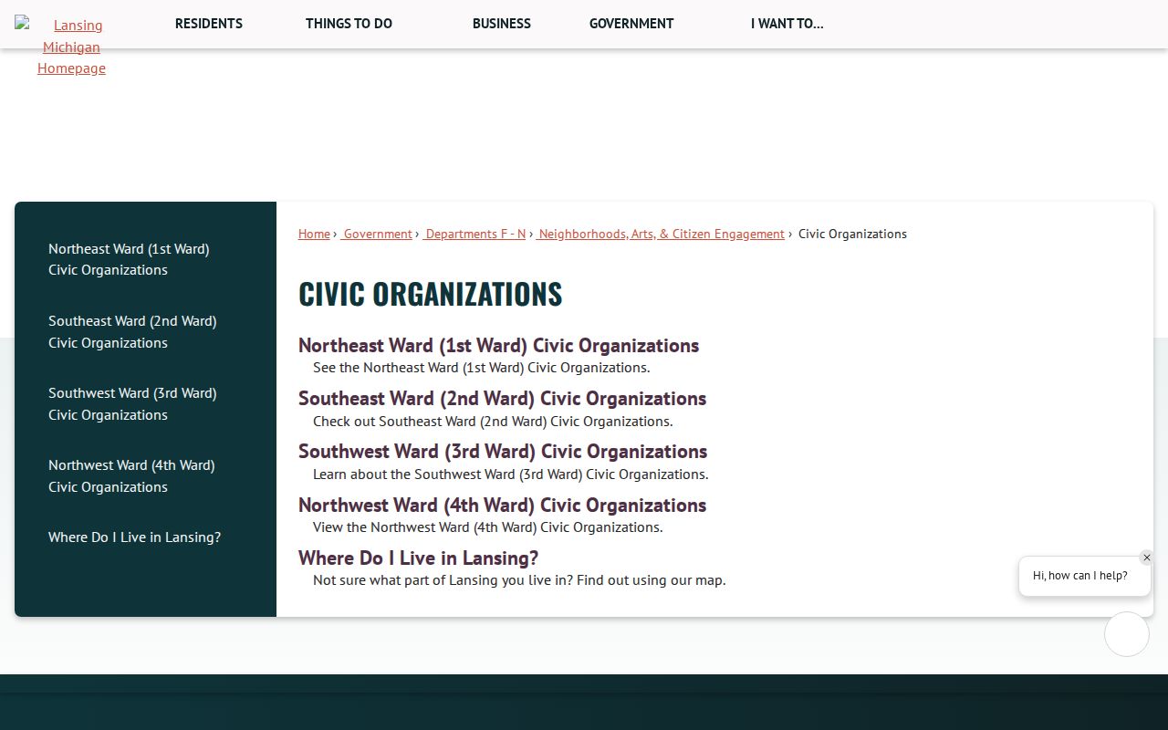 Lansing neighbors civic organizations and ward map resources