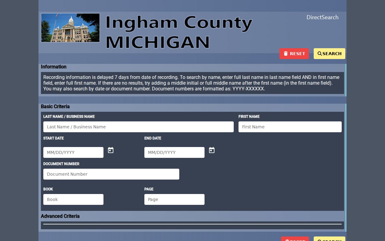 Lansing street directory access to the Ingham deed index