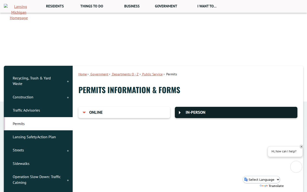 Lansing street directory permit information from Lansing Building Safety